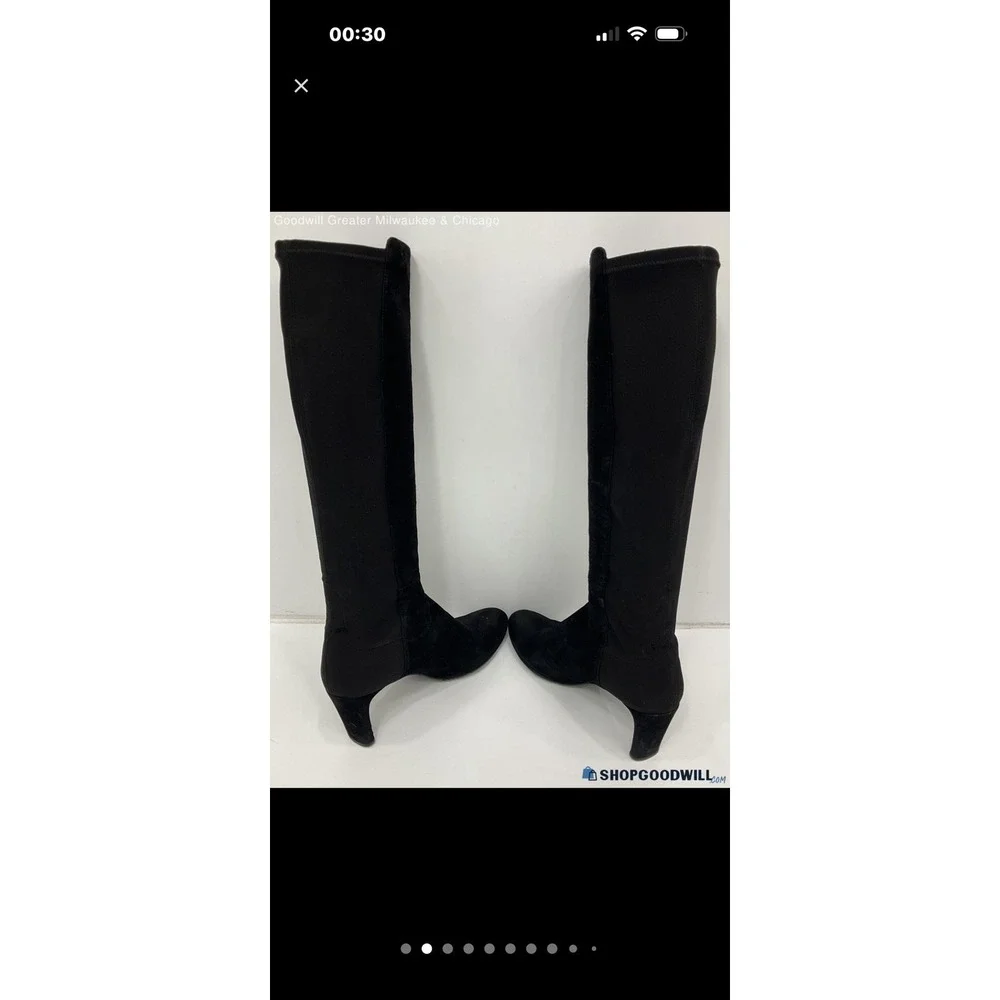Stuart Weitzman Black Leather Elastic Fabric‎ Combo Knee High Boots   Size: 7.5